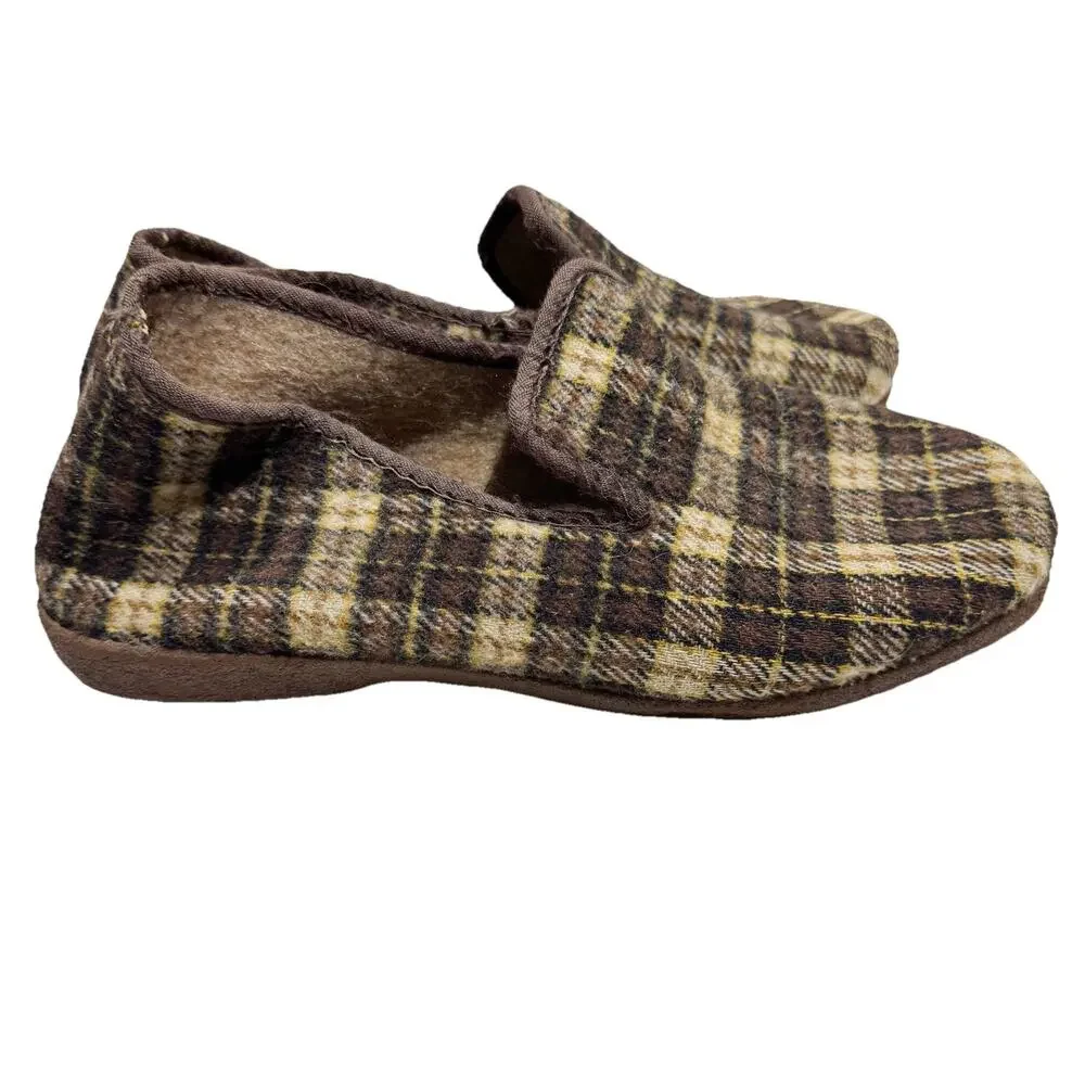 Casa Hernanz Spain‎ Pure Virgin Wool Plaid Brown Slippers 11.5 Grandpa